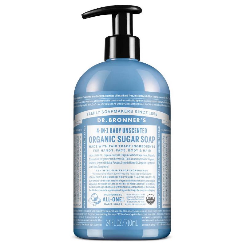 Dr. Bronner's Organic Baby Sugar Soap - Unscented - 24oz