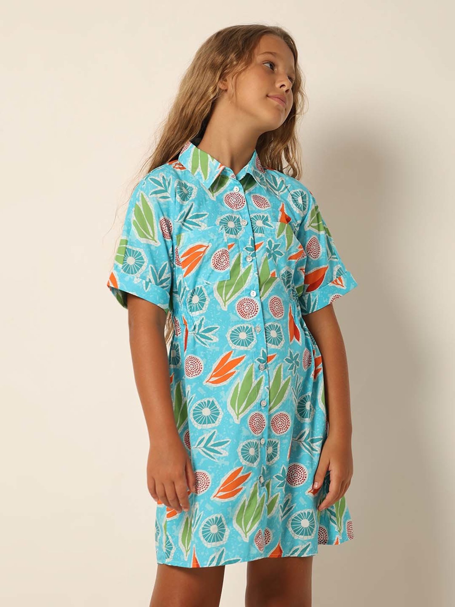 VERO MODA GIRL Blue Cotton Printed Dress