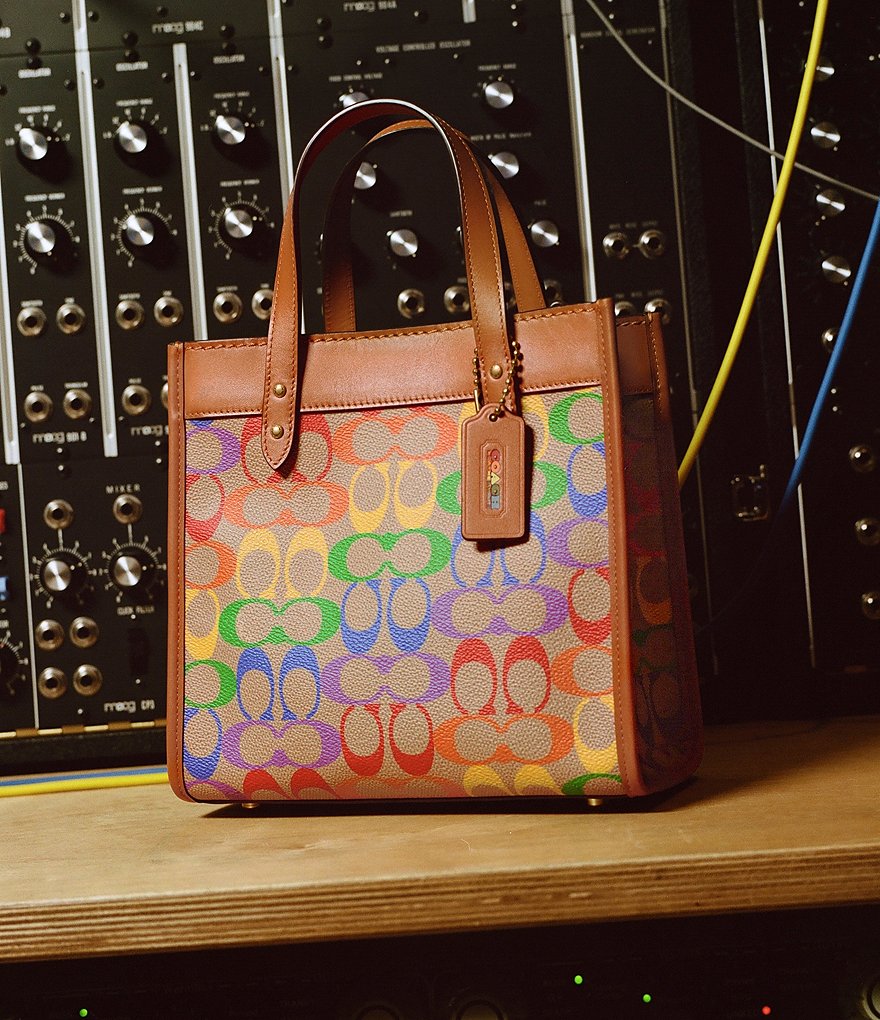 COACH Rainbow Signature Coated Canvas Field Tote Bag