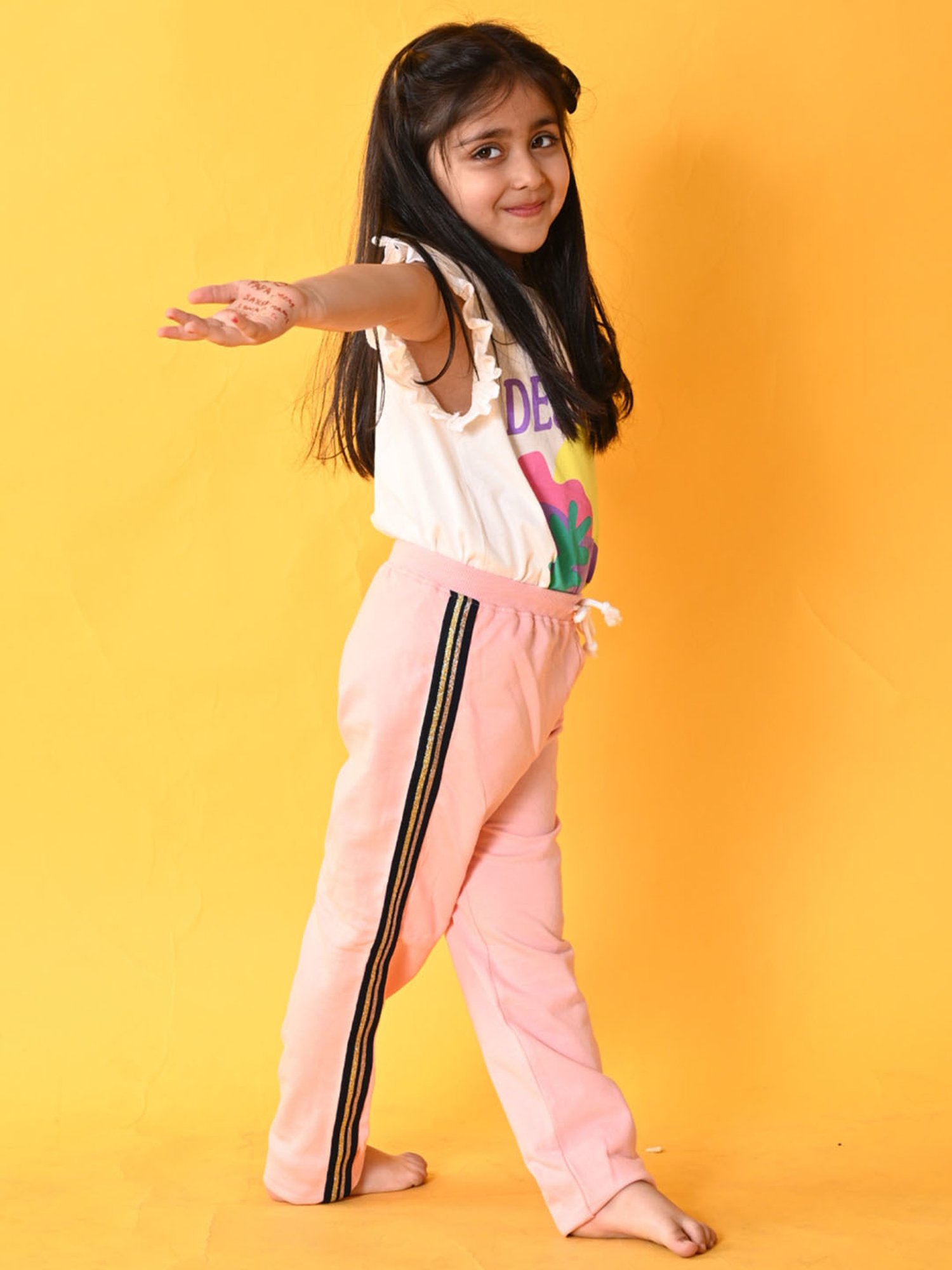 Anthrilo Kids White & Pink Cotton Printed T-Shirt Set