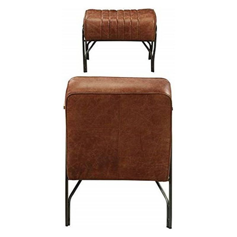 Set of 2 Stitched Faux Leather Upholstered Metal Chair and Ottoman Dark Brown - Benzara
