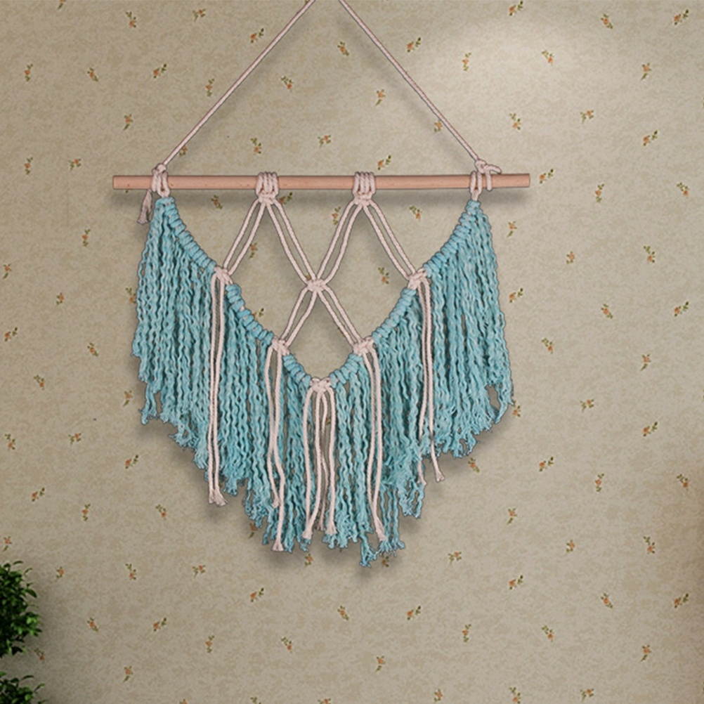 Handmade Tassel Wall Hanging Tapestry Ornament Craft Indoor Home Hanging Decor 40x45cm (Blue)