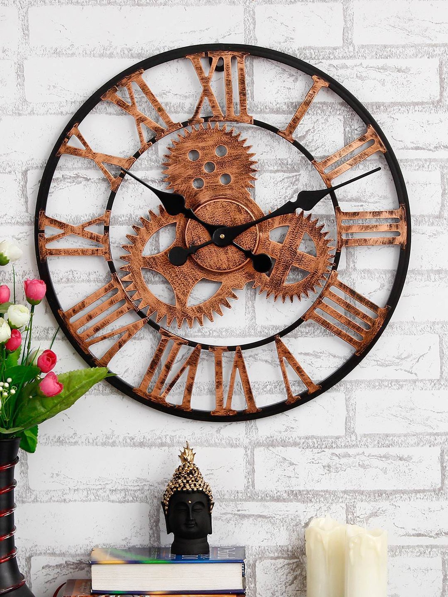 CHRONIKLE Round Black & Copper Rose Gold Iron Wall Clock