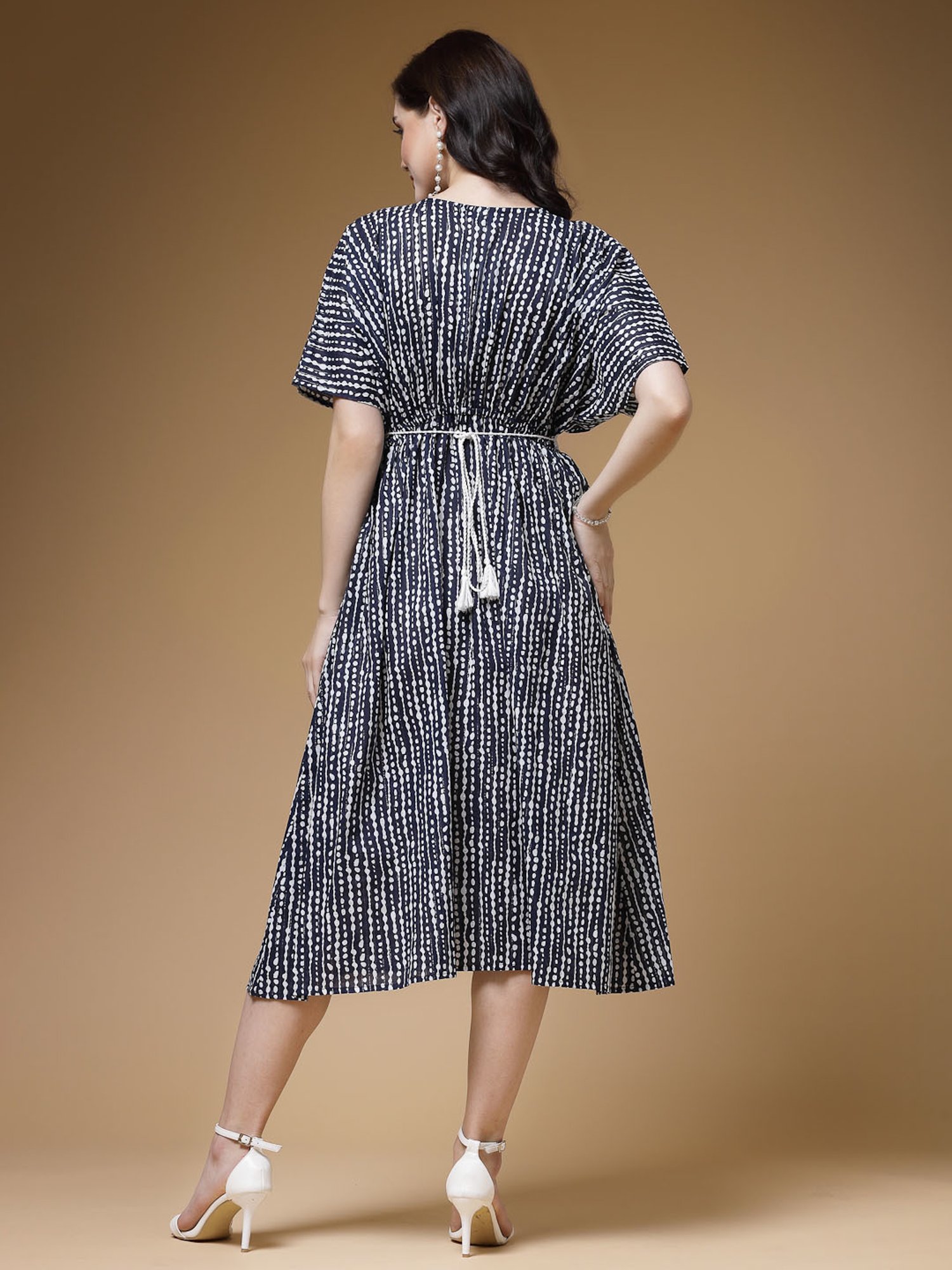 Indibelle Blue Cotton Striped Ethnic Dress