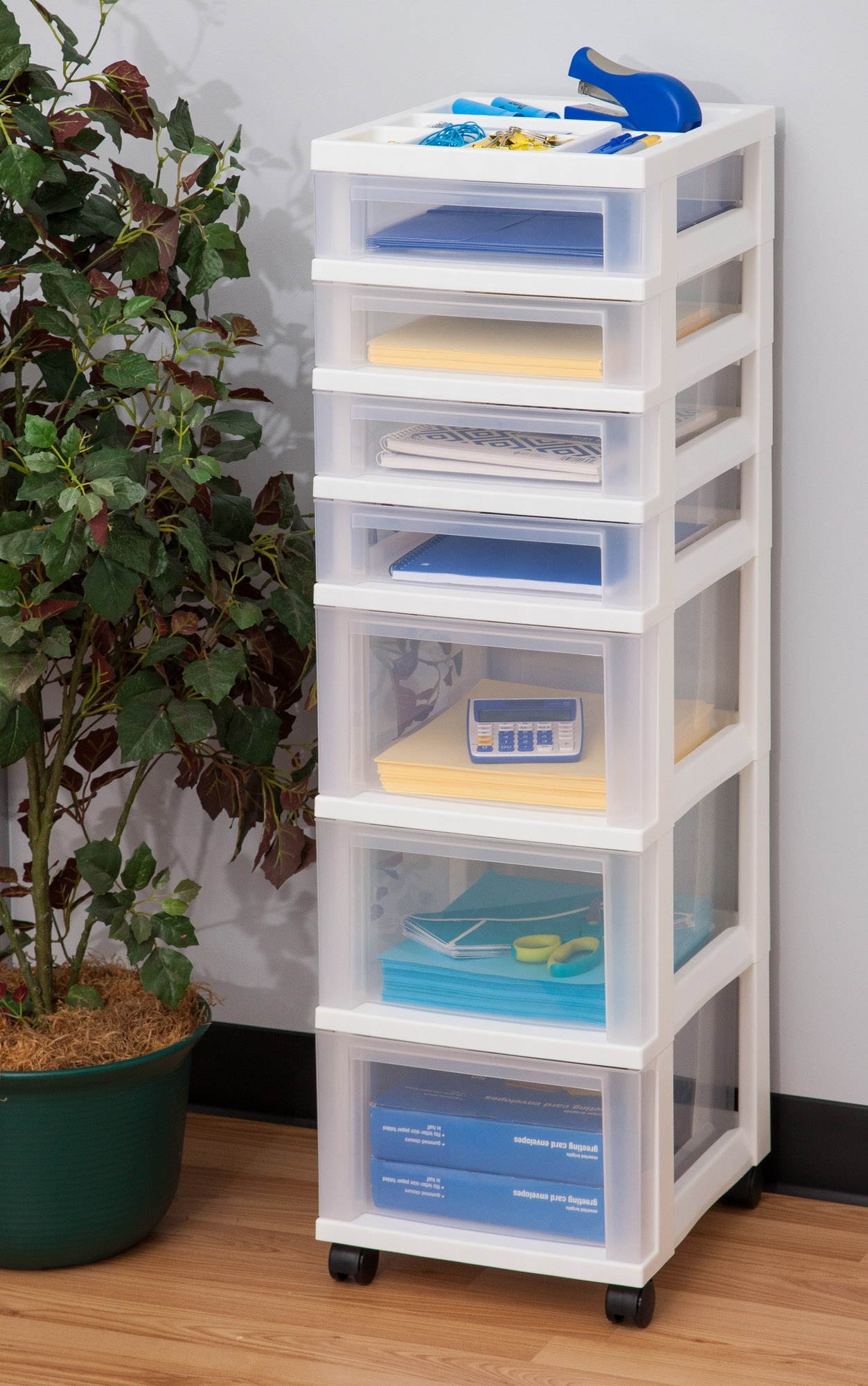 IRIS 7-Drawer Storage Cart with Organizer Top, 1 Pack, White