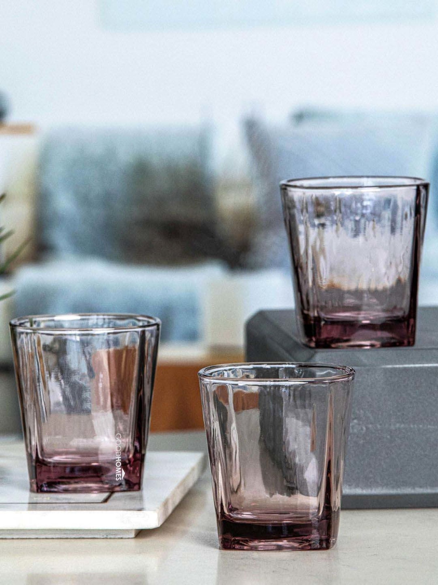 Goodhomes Transparent & Red Glass Tumbler (0.17 L) - Set of 6