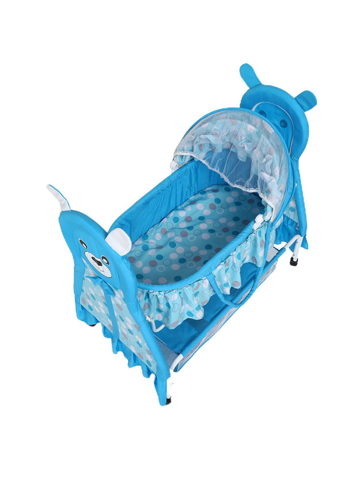 Kiddery Blue Baby Bassinet with Mosquito Protection Net (Age 0-8 Months)