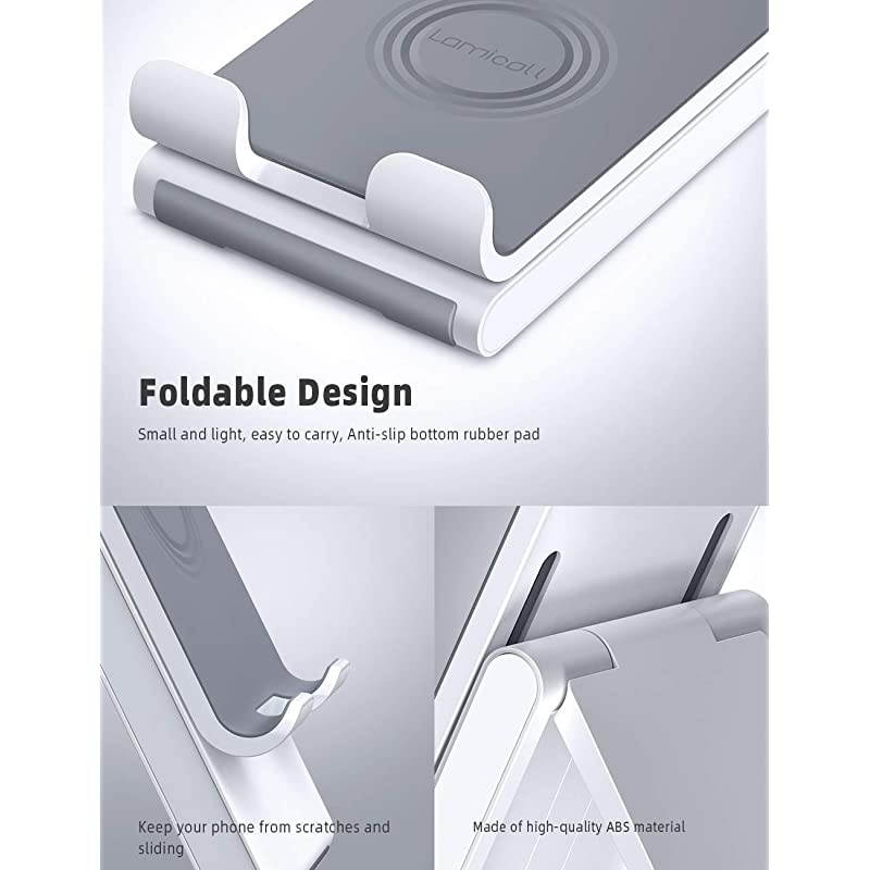 Adjustable Cell Phone Stand Foldable Portable Holder Cradle for Desk Desktop Charging Dock Compatible with Phone 12 Mini 11 Pro XS Max XR X 8 7 6S Plus Galaxy S10 S9 S8 Smartphones Gray