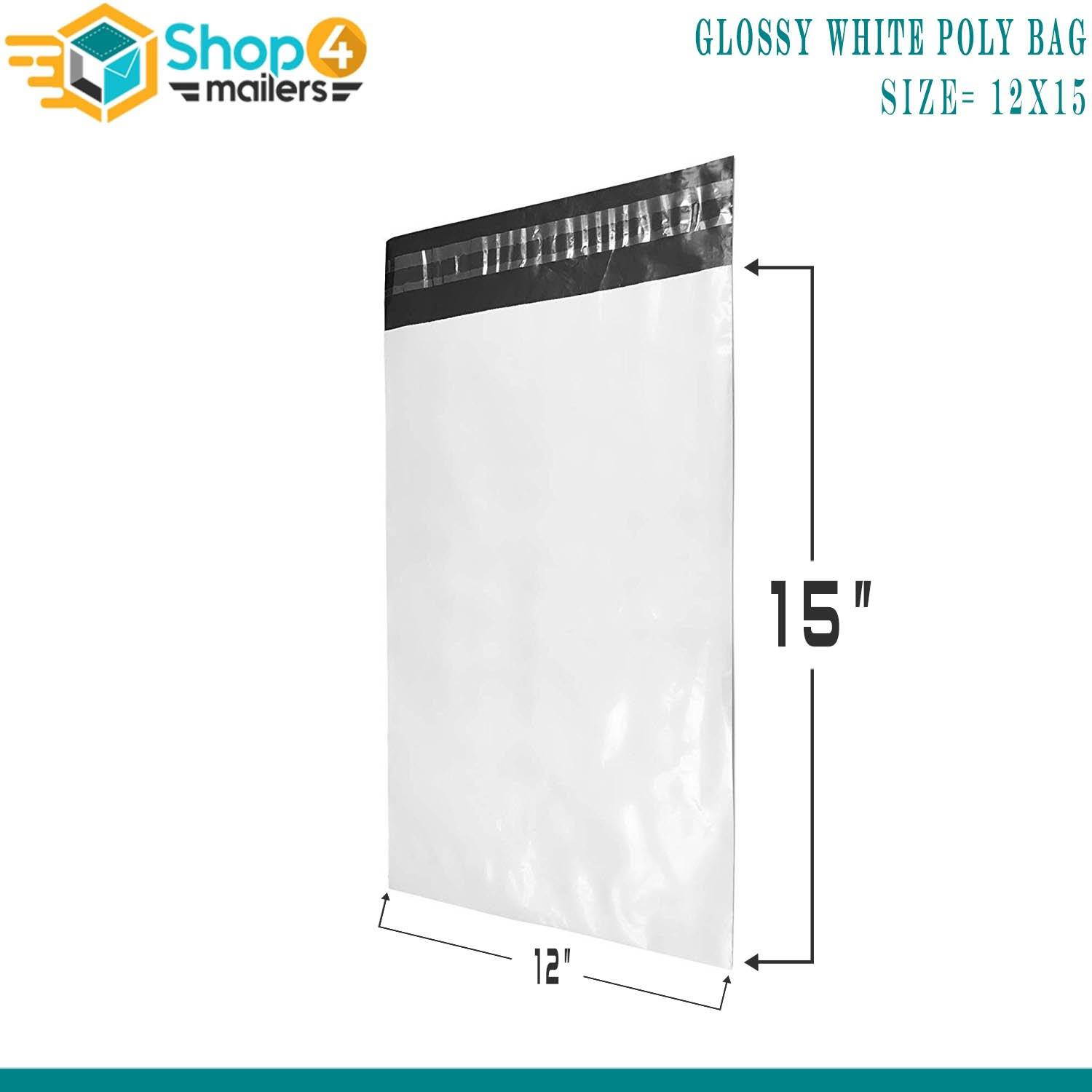 Shop4Mailers 12 x 15.5 Glossy White Poly Bag Mailer Envelopes 2 Mil (1000 Pack)