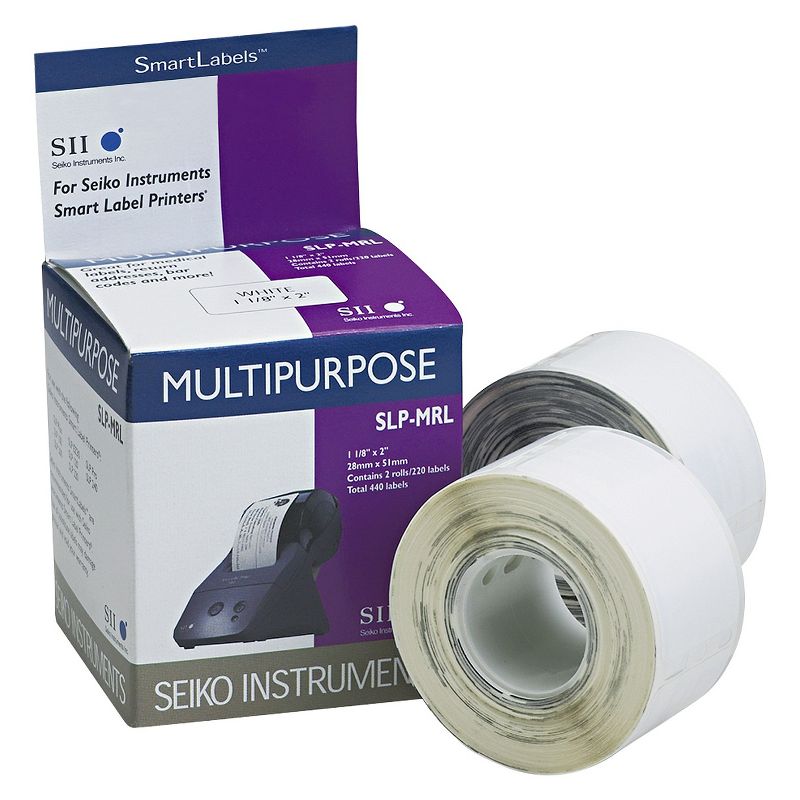 Seiko Self-Adhesive Multiuse Labels, 1-1/8 x 2, White, 440/Box