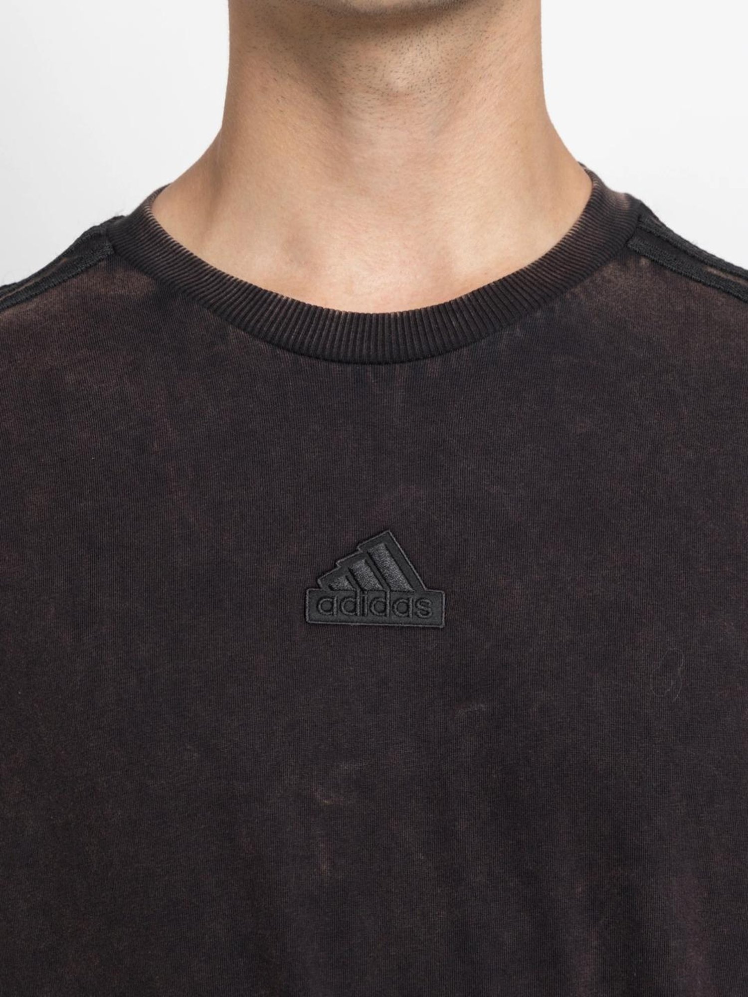 Adidas Black Cotton Regular Fit Texture Sports T-Shirt