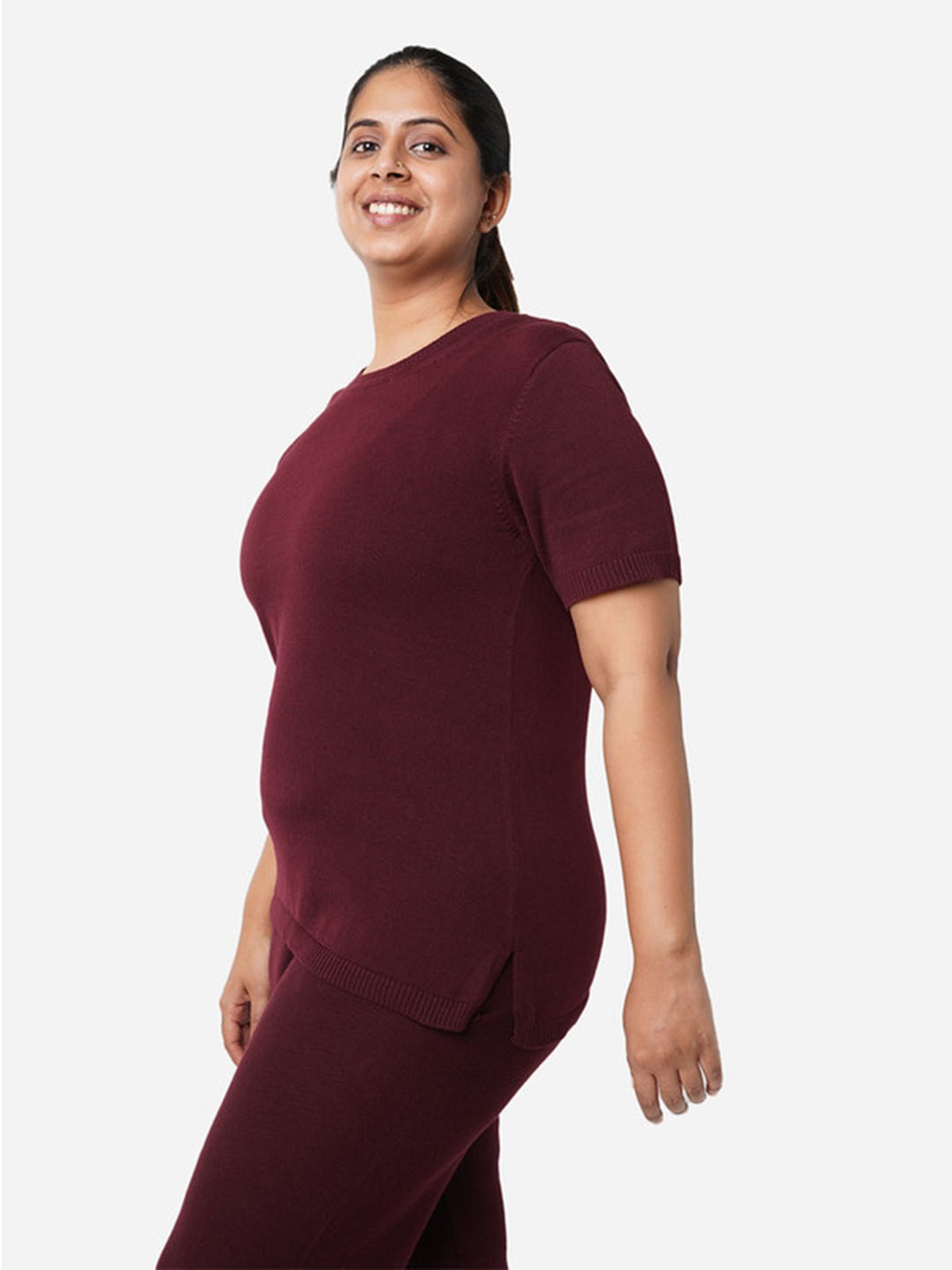 BlissClub Maroon At-Ease Cotton Knit Top