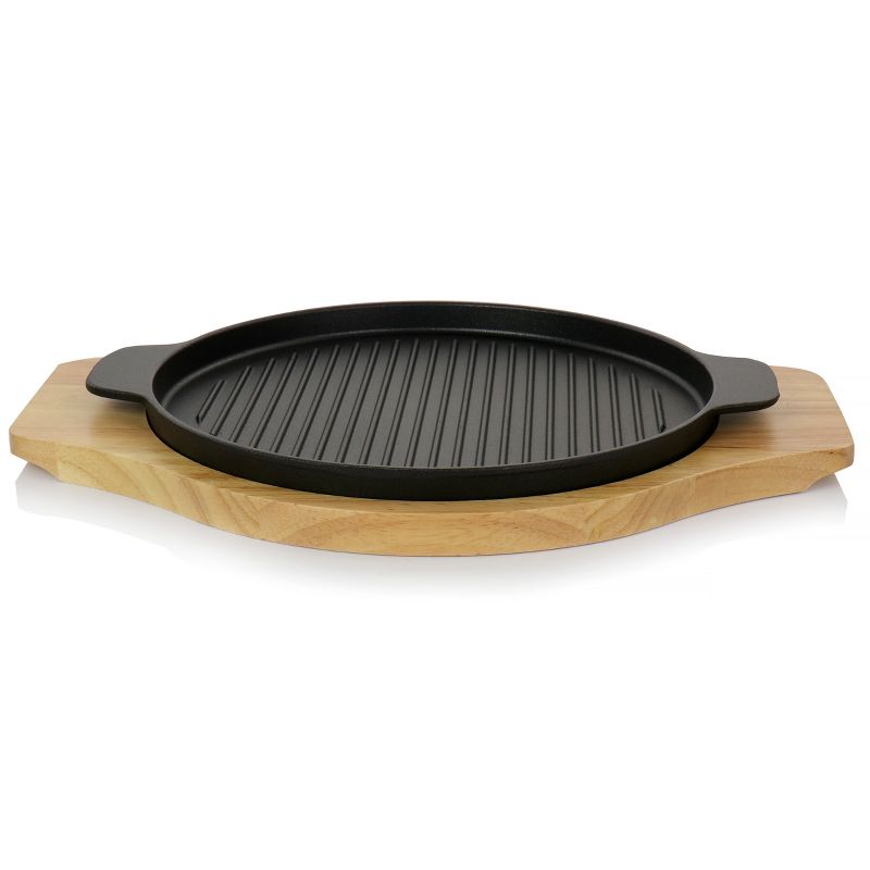 Gibson Home Calvary Nonstick Cast Iron Grill Pan with Wooden Base Set