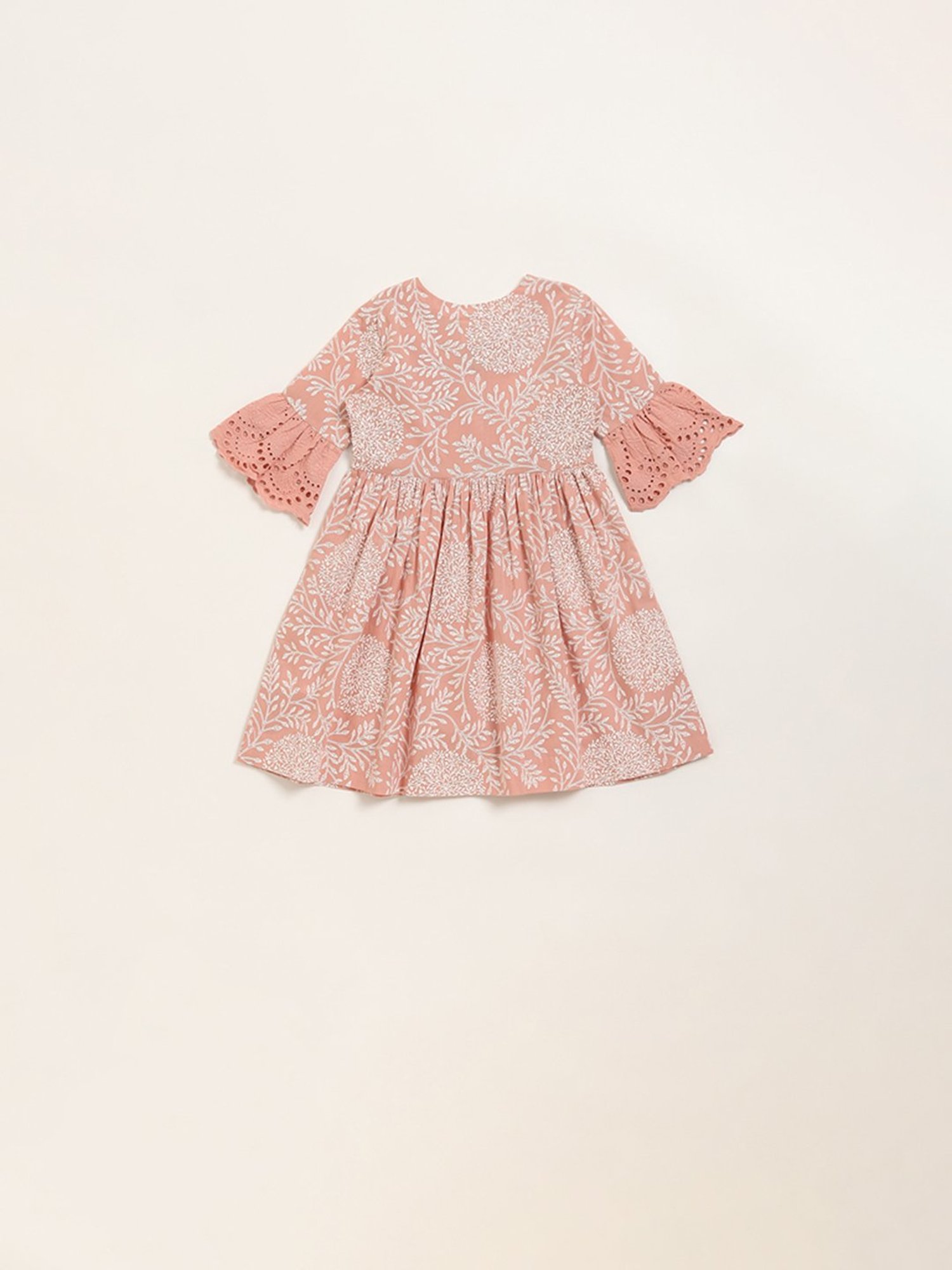 Utsa Kids by Westside Dull Pink Floral Design A-Line Cotton Dress