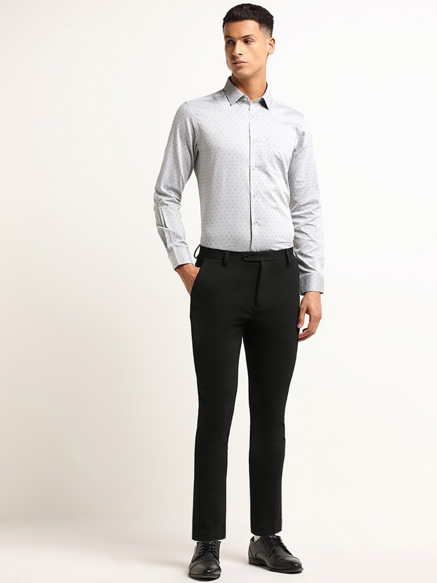 WES Formals by Westside Grey Printed Slim Fit Shirt