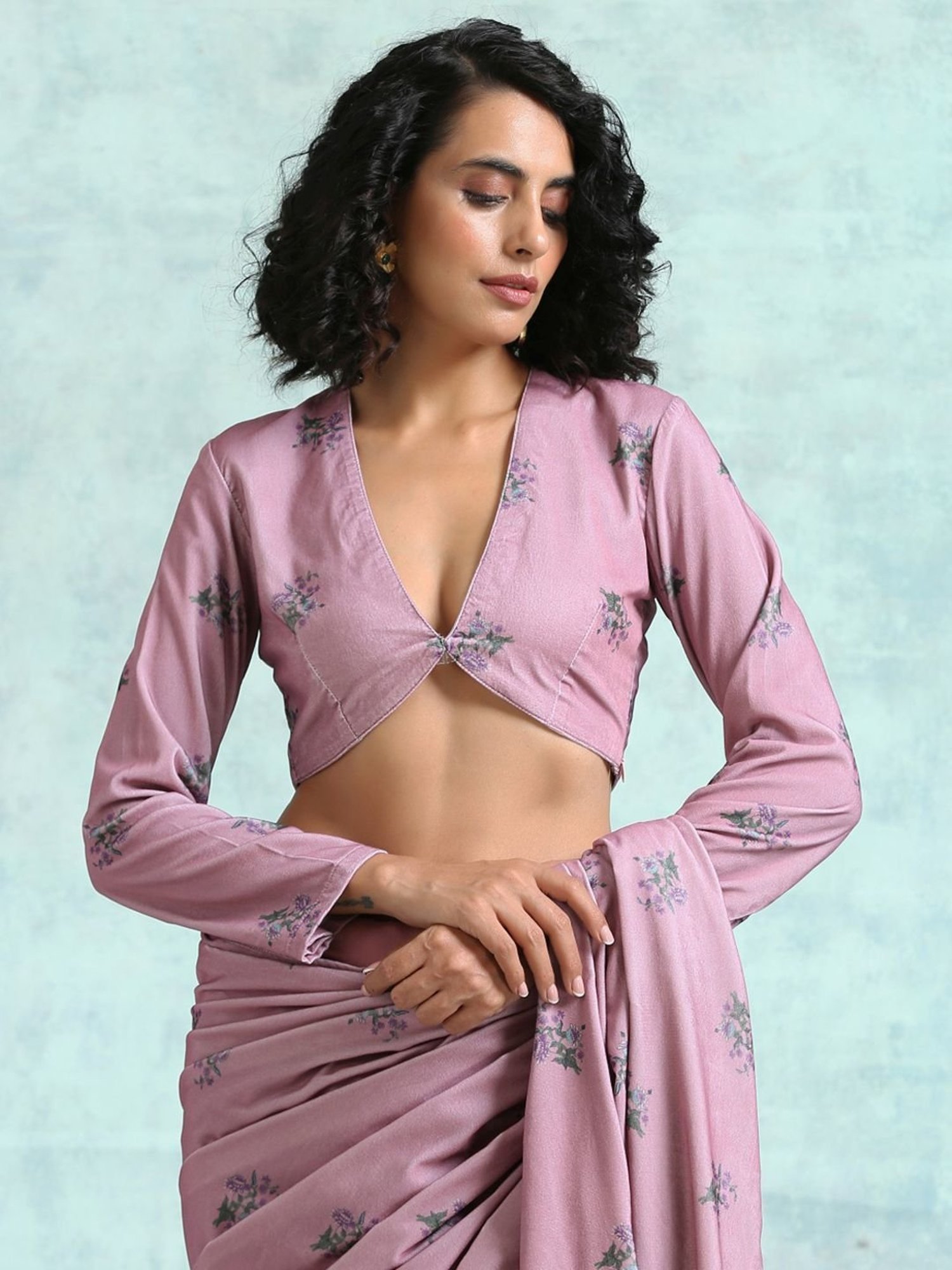 true Browns Mauve Printed Velvet Blouse