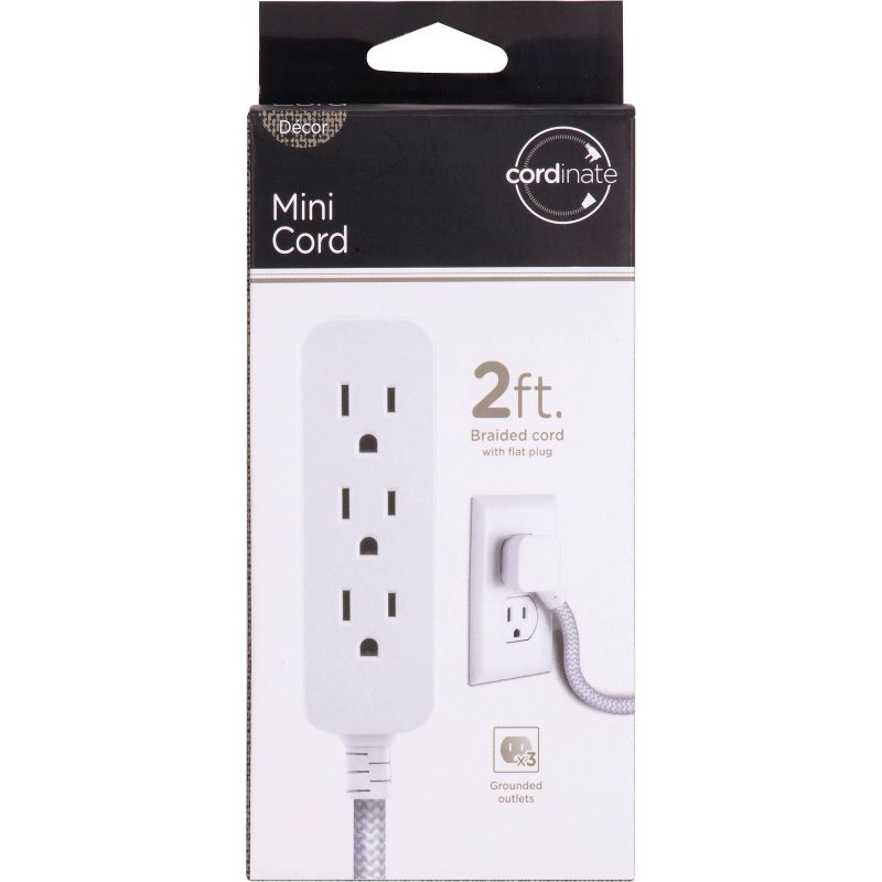 Cordinate  2' 3 Outlets Grounded Extension Cord Gray
