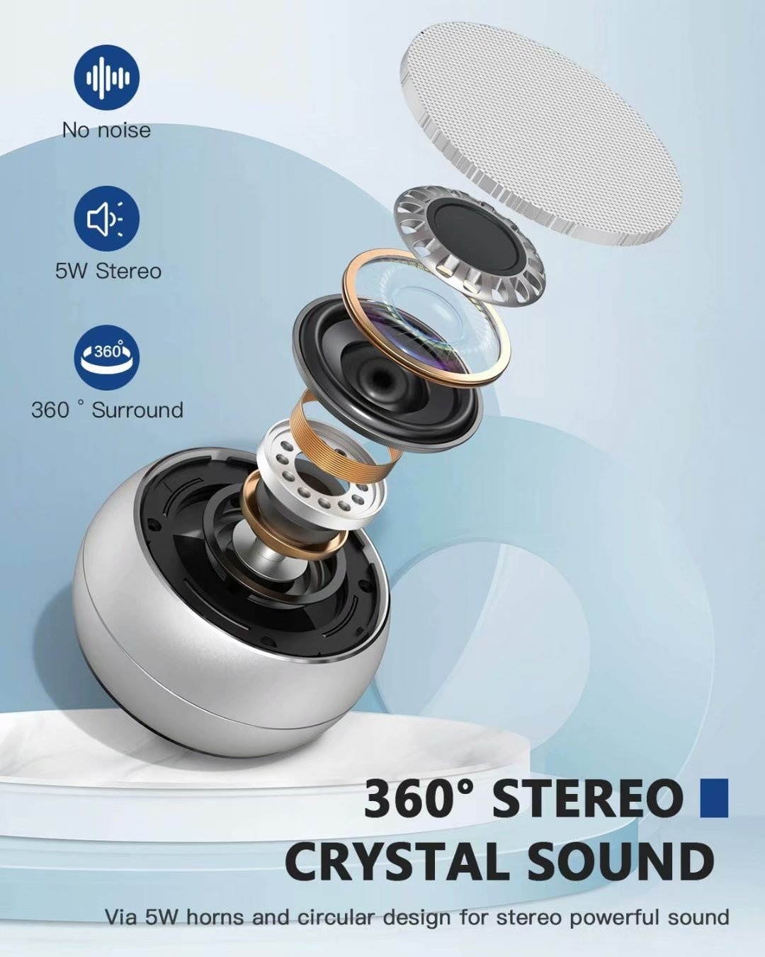 Portable Bluetooth Speaker with Enhanced Bass and Stereo Sound, TWS, Bulti in Mic, Mini Wireless Speaker Portable for Phone, iPad, Mac, Tablet, Echo(Sliver)