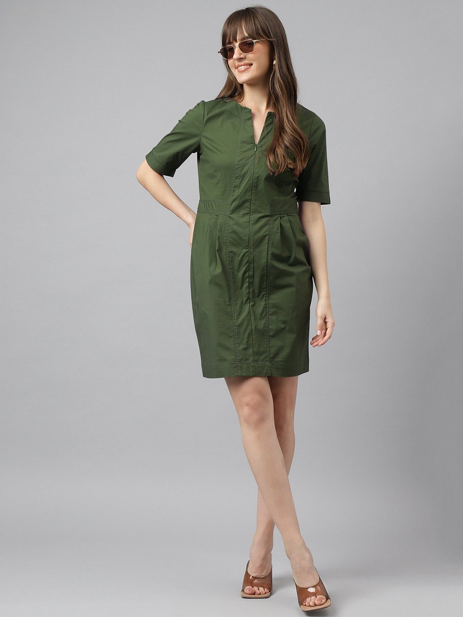 Latin Quarters Green Regular Fit A Line Dress