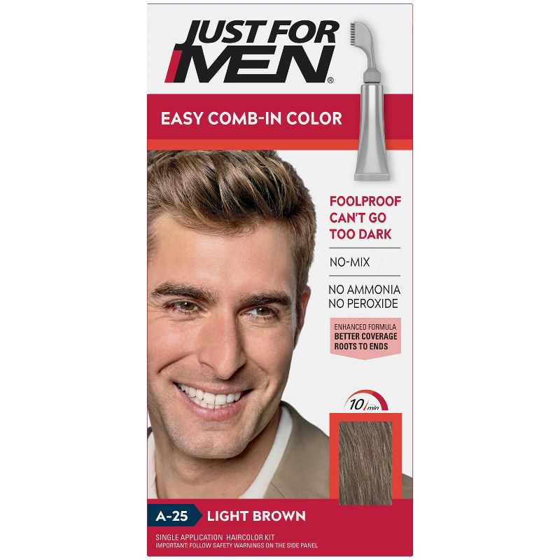Just For Men Easy CombIn Color Gray Hair Coloring for Men with Comb Applicator - 1.2oz - Light Brown A25