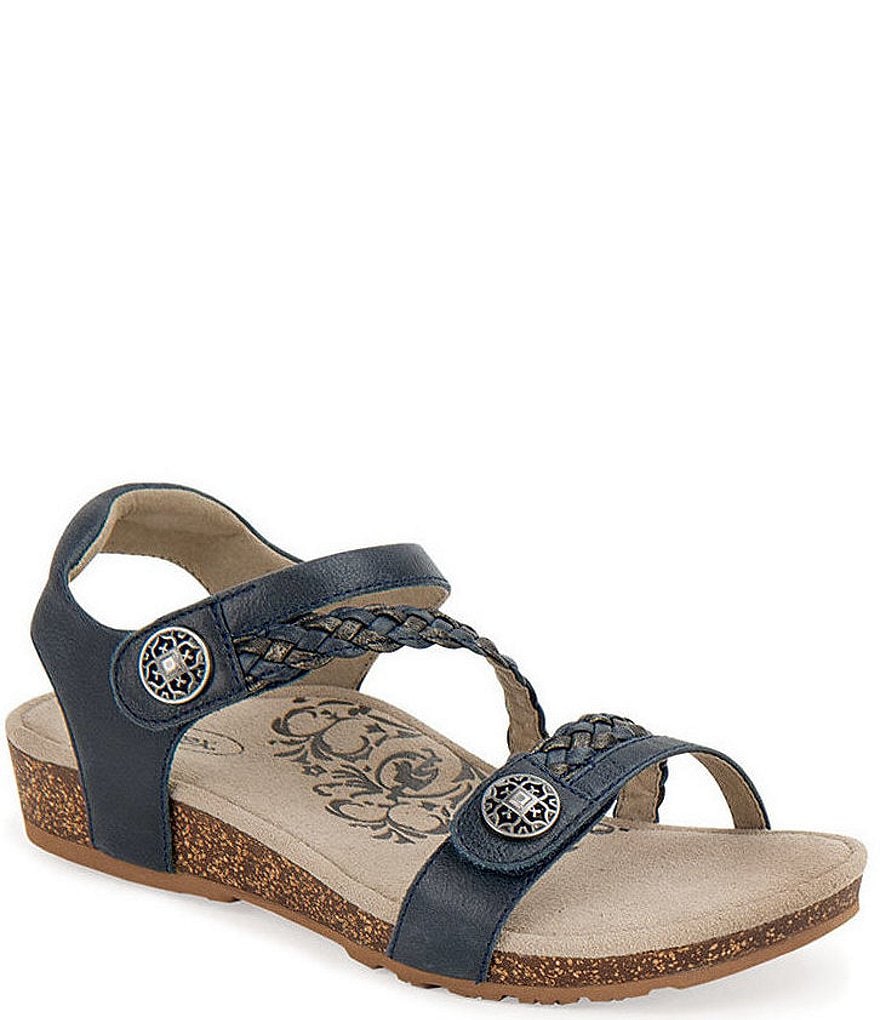 Aetrex Jillian Braided Leather Cork Wedge Sandals
