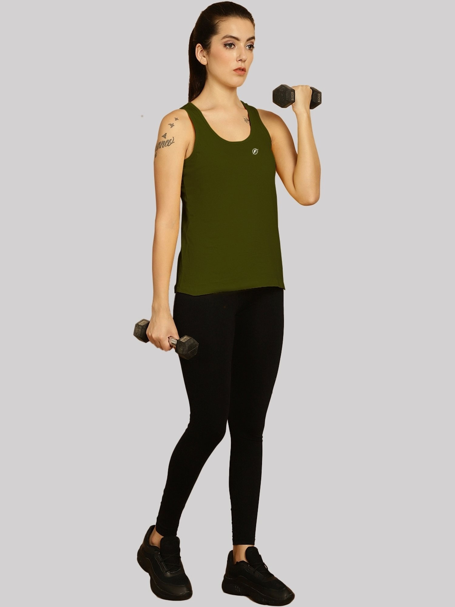 Friskers White & Green Cotton Sports Tank Top - Pack Of 2