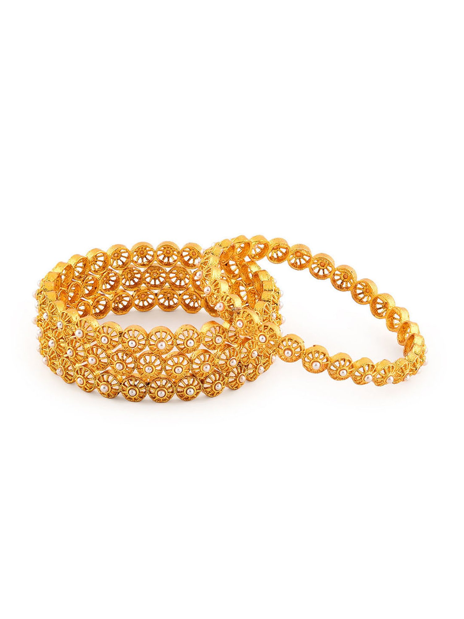 Fida Pearl Spherical Gold-Plated Bangles for Women - Set of 4