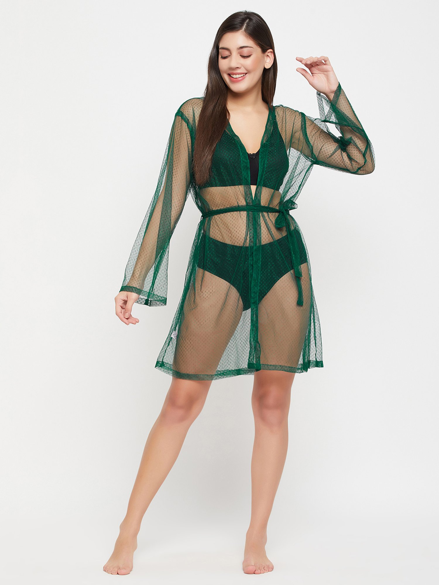 Clovia Green Lace Robe