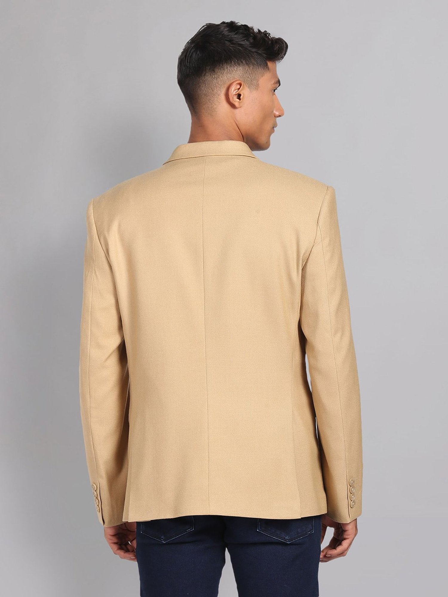 AD by Arvind Beige Regular Fit Textured Blazer
