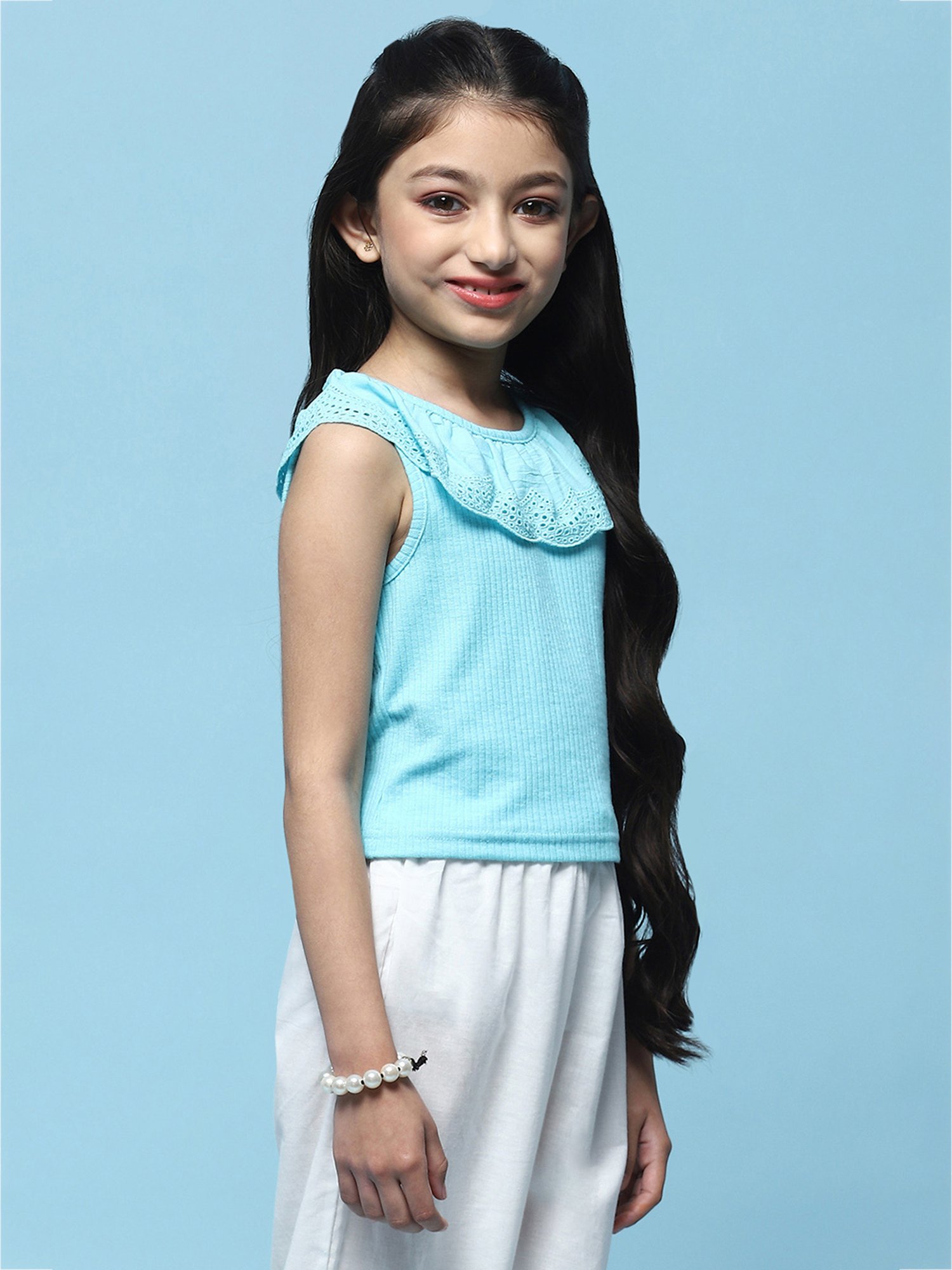 BIBA Girls Turquoise Solid Top