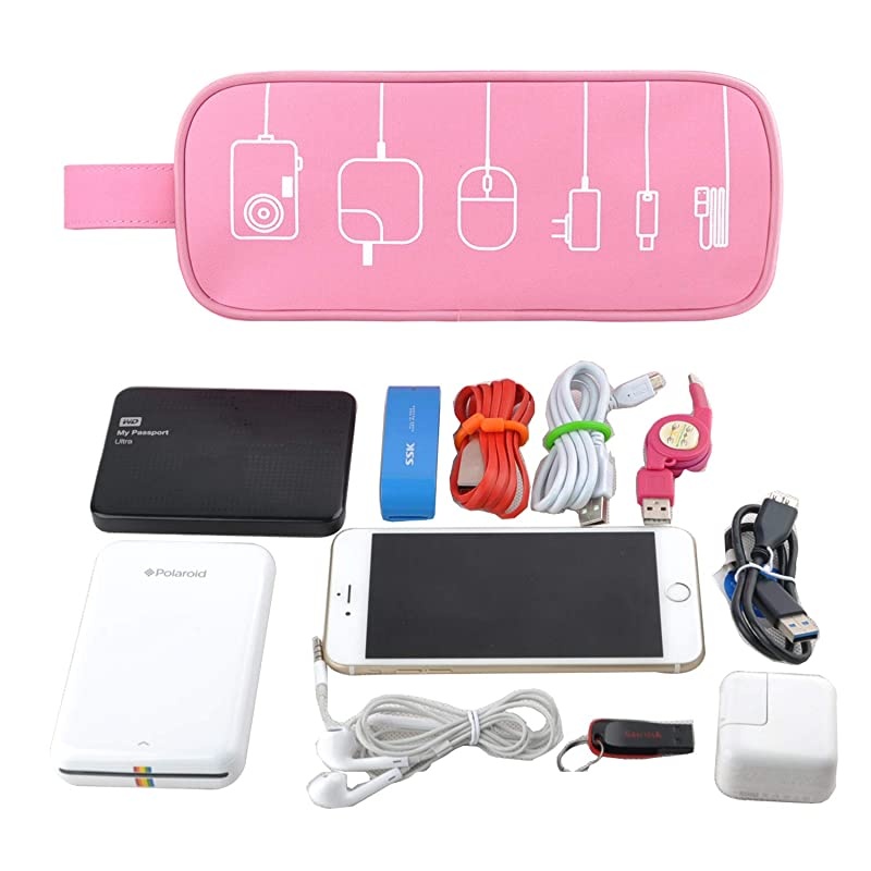 Cable Cord Holder OrganizerElectronics Accessories Case Healthcare Grooming Kit USB Drive Shuttlean All in One Travel Organizer Pink