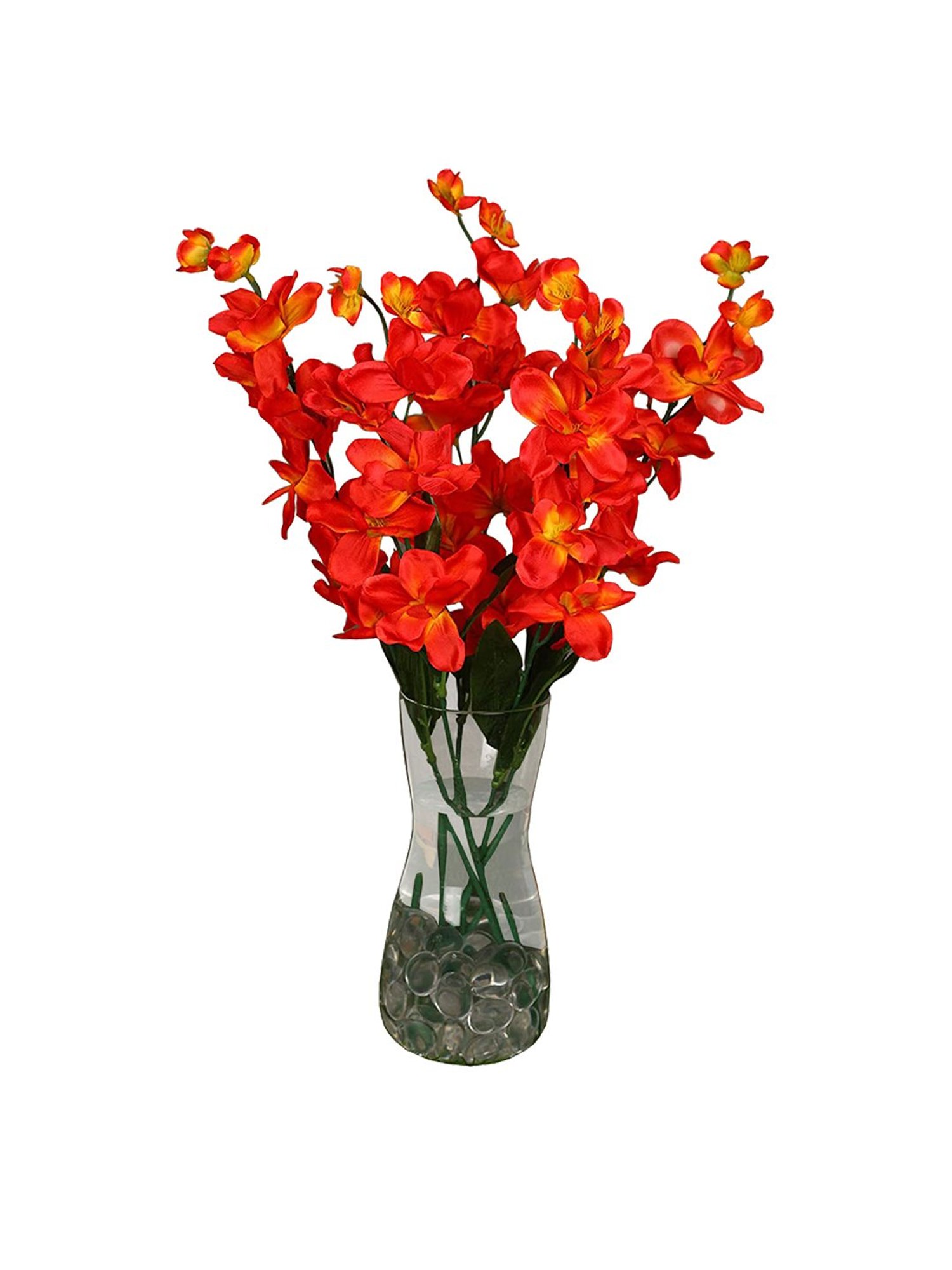 Amflix Orange Artificial Bonsai Orchid Flower Plant Without Pot