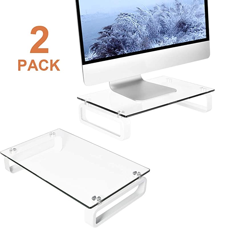 Pack Computer Monitor Stand Riser Multi Media Desktop Stand for Flat Screen LCD LED TV LaptopNotebookXbox One with Tempered Glass and Metal LegsHD0T01