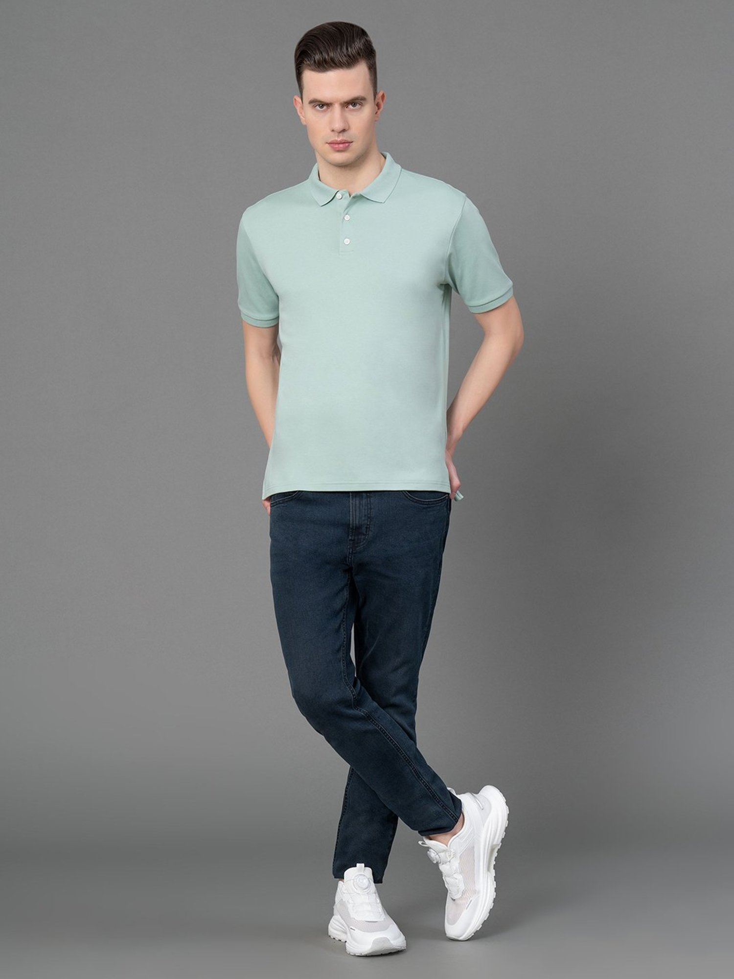 Red Tape Light Green Regular Fit Cotton Polo T-Shirt