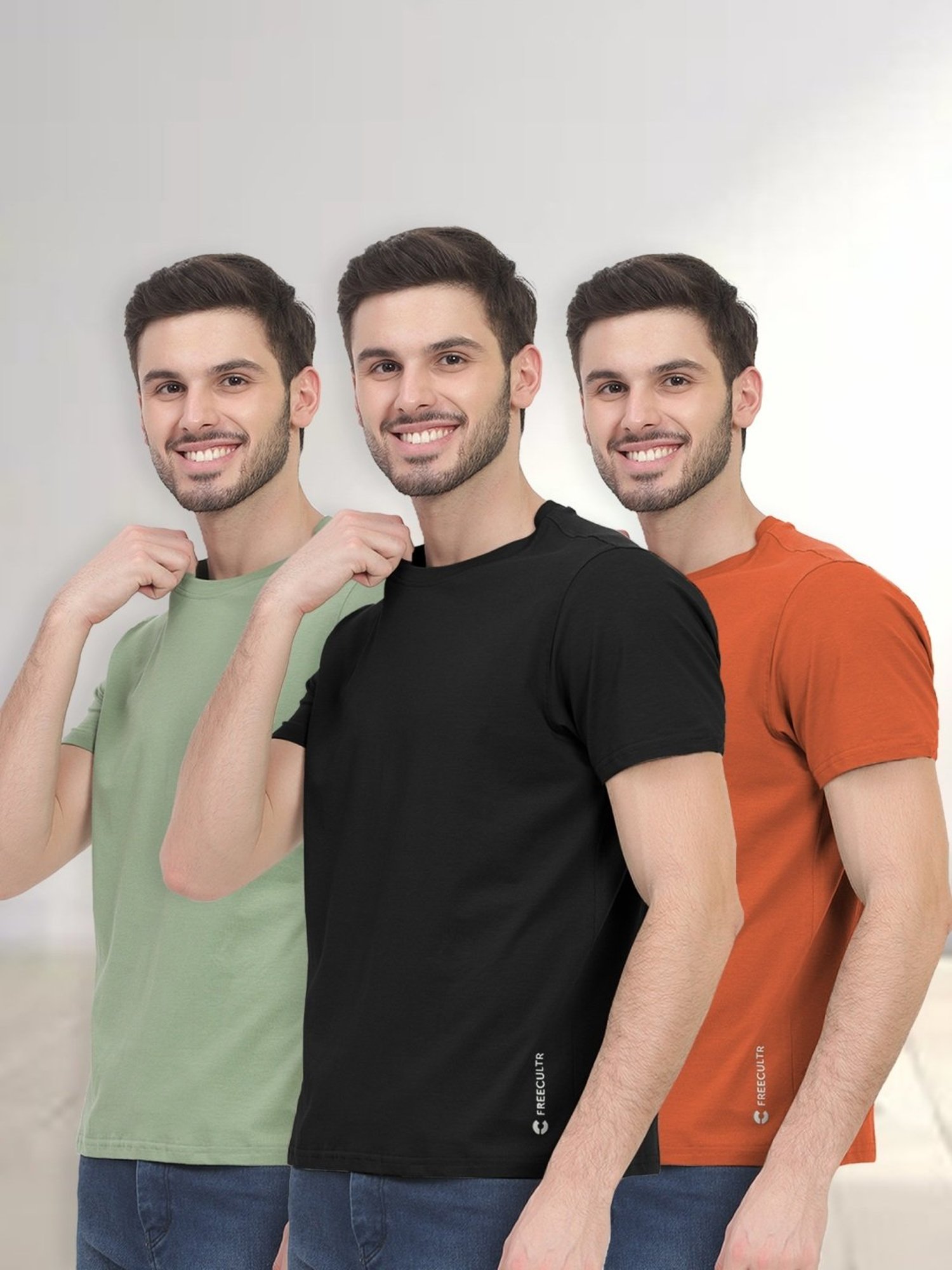 Freecultr Multicolored Cotton Regular Fit T-Shirt - Pack Of 3