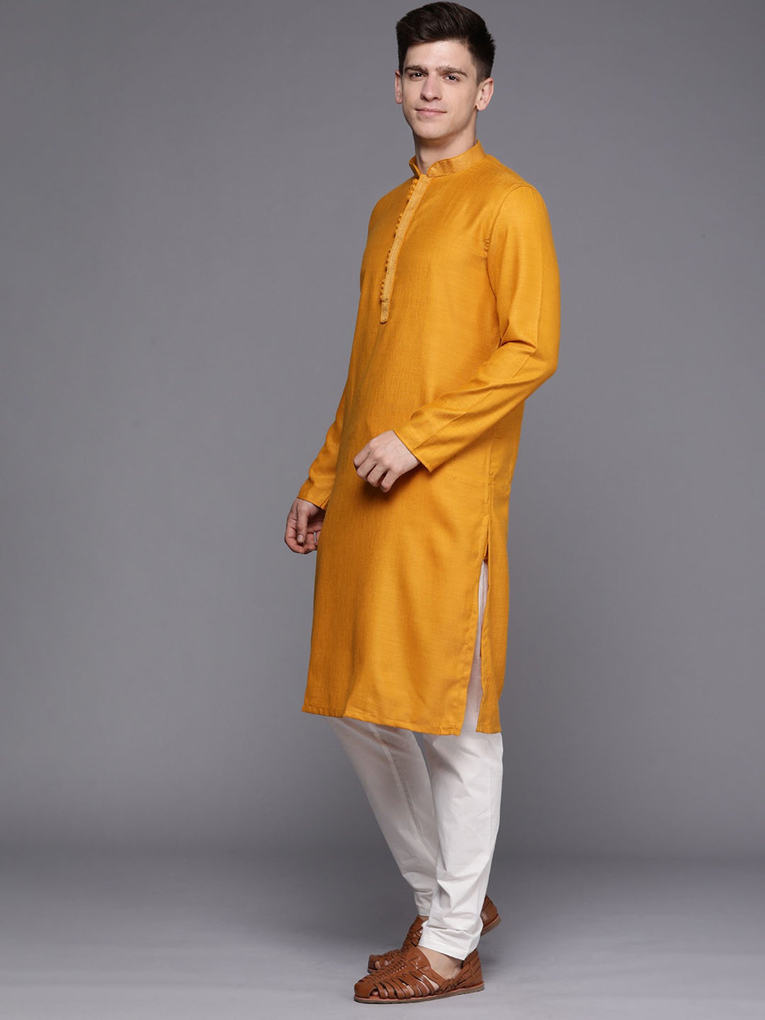 Manyavar Mustard Regular Fit kurta with Pyjama Set