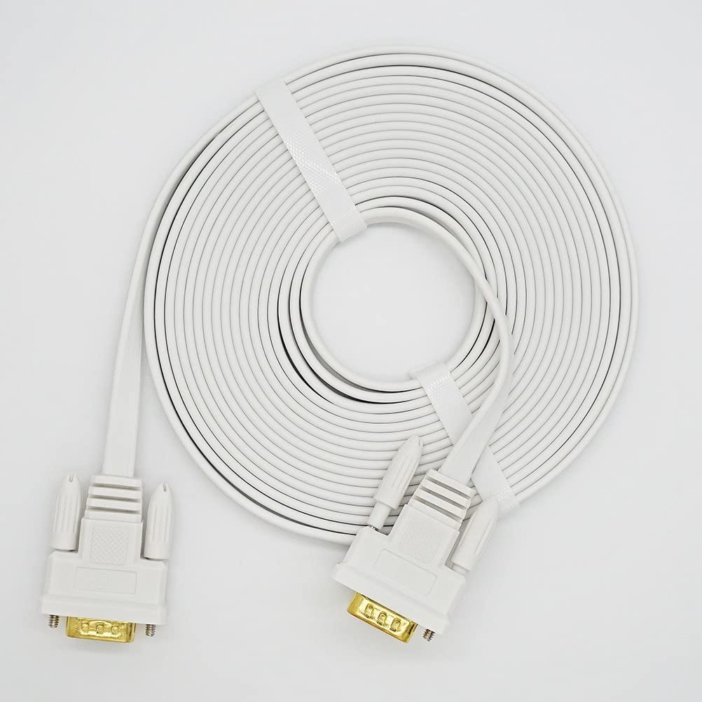 DTECH Slim Flexible 15 Feet VGA Cable Male to Male 1080p High Resolution Computer Monitor Cord - White - 5m
