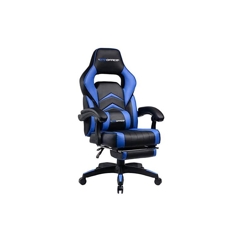 Chair with Footrest Massage Chair Racing Style Reclining Office Computer Desk Chair (Blue)