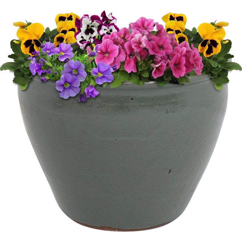 Sunnydaze Chalet Outdoor/Indoor High-Fired Glazed UV- and Frost-Resistant Ceramic Flower Planter with Drainage Holes - 15" Diameter - Gray - 2-Pack