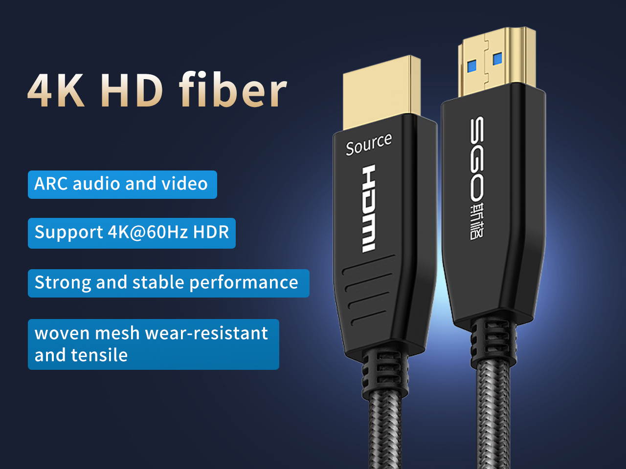 Fiber HDMI Cable 16.4ft 4K 60Hz, HDMI 2.0b Fiber Optic Cable Nylon Braided HDR10, ARC, HDCP2.2, 3D, 32Gbps Fiber Optic HDMI Cable Subsampling 4:4:4/4:2:2/4:2:0 Slim and Flexible