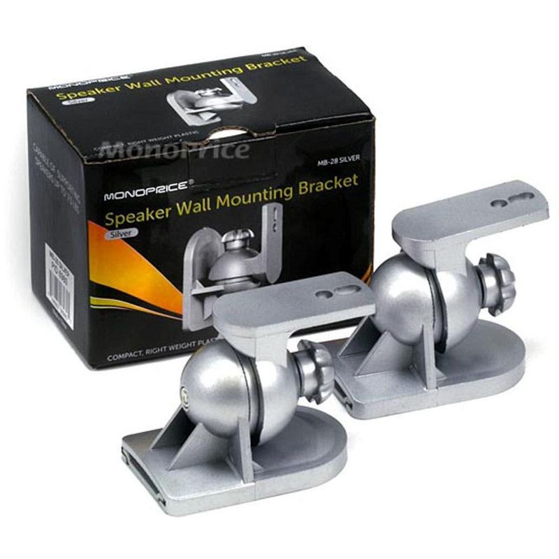 Monoprice Speaker Wall Mounting Bracket (Set of 2 pcs, Max 7.5Lbs) - Silver