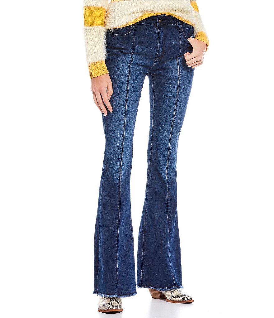 YMI Jeanswear Love Mid Rise Fray Hem Flare Jeans