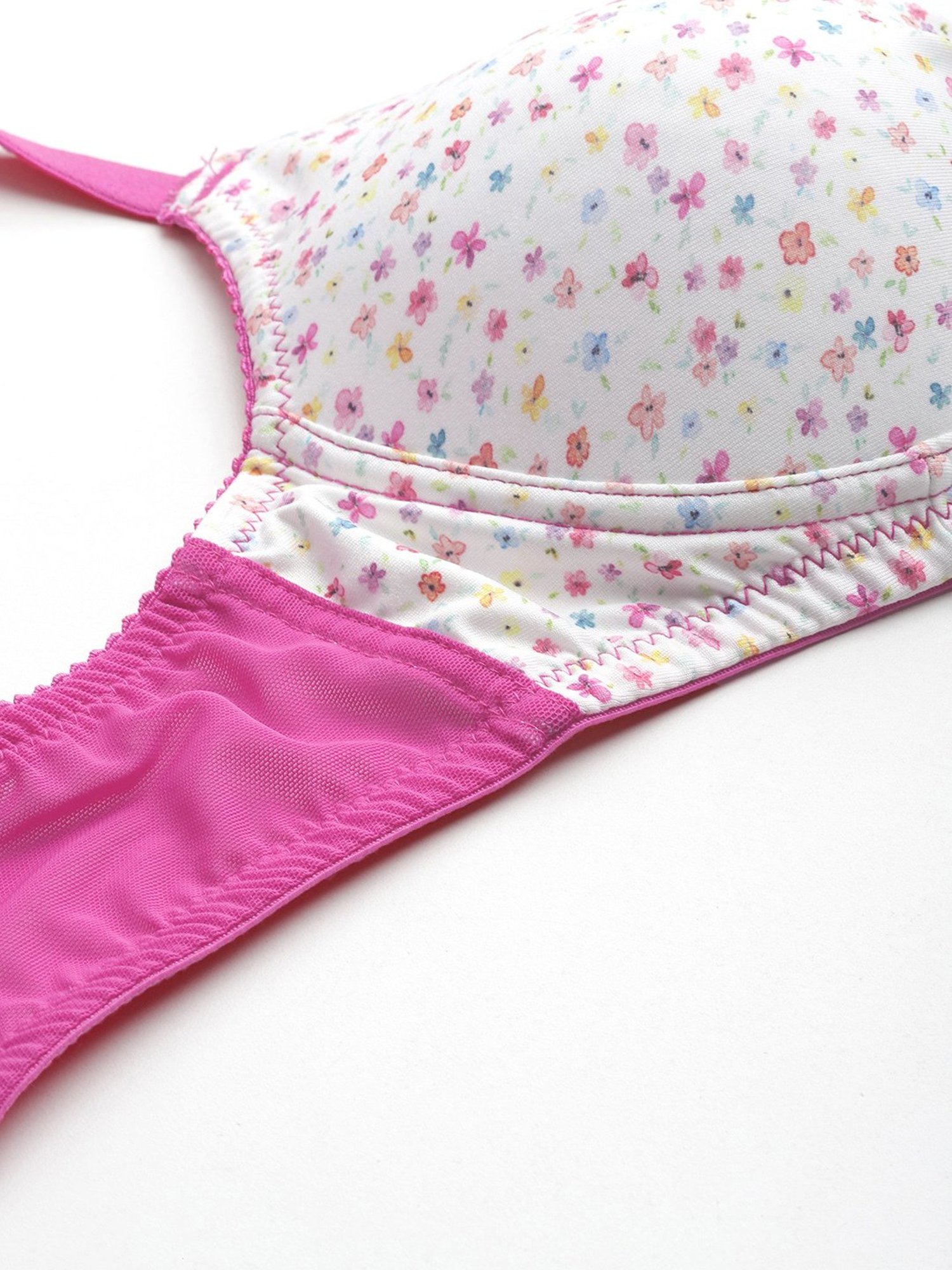 Leading Lady White & Magenta Printed Full Coverage T-Shirt Bra