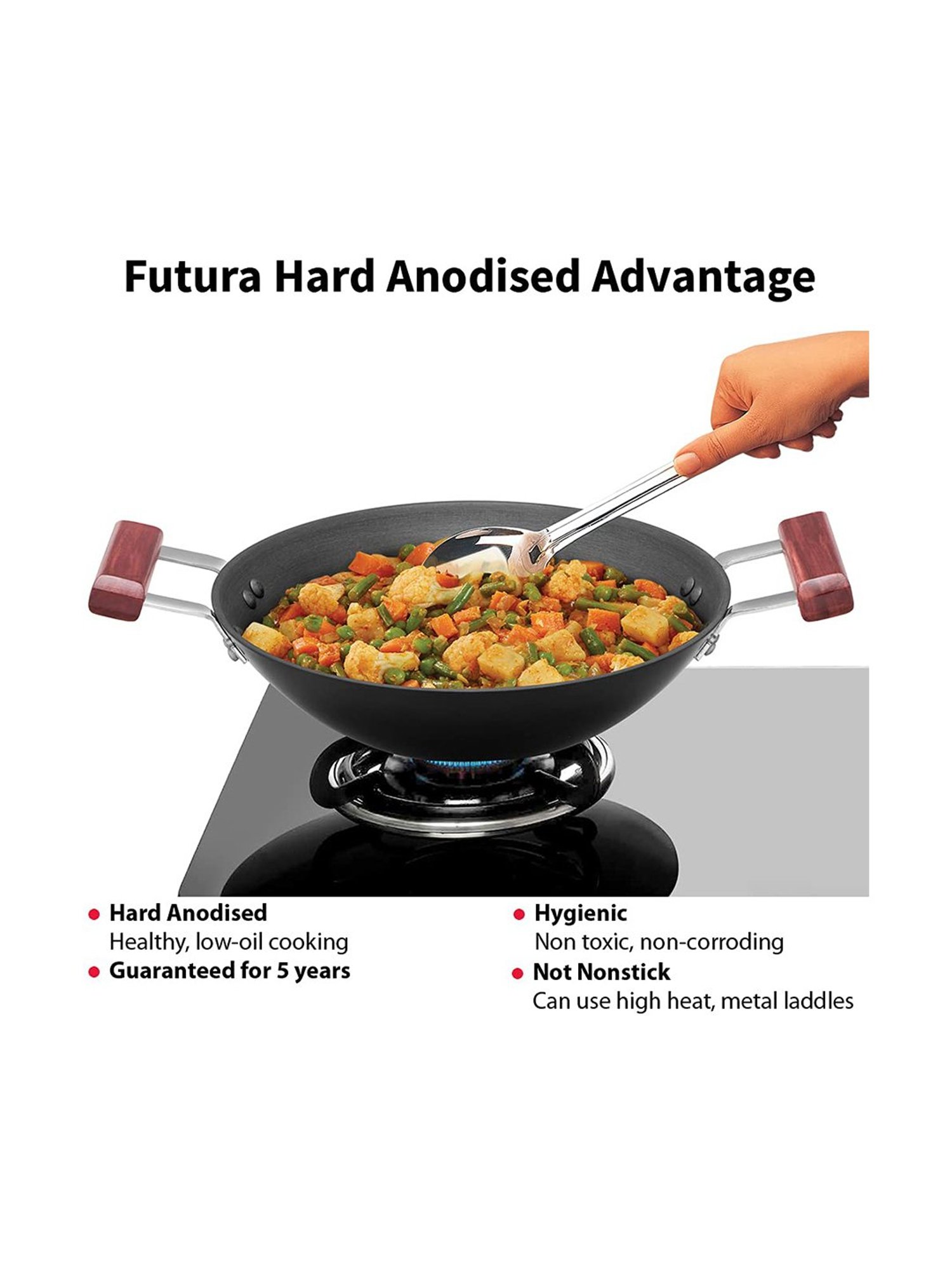 Hawkins Black Hard Anodised Deep Fry Pan Kadhai with Two short handles - 2 Litre