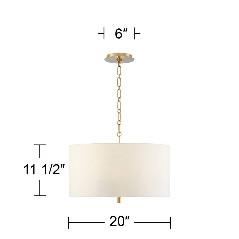 Barnes and Ivy Warm Gold Drum Pendant Chandelier 20" Wide Modern White Linen Shade Fixture Dining Room House Foyer Kitchen Island