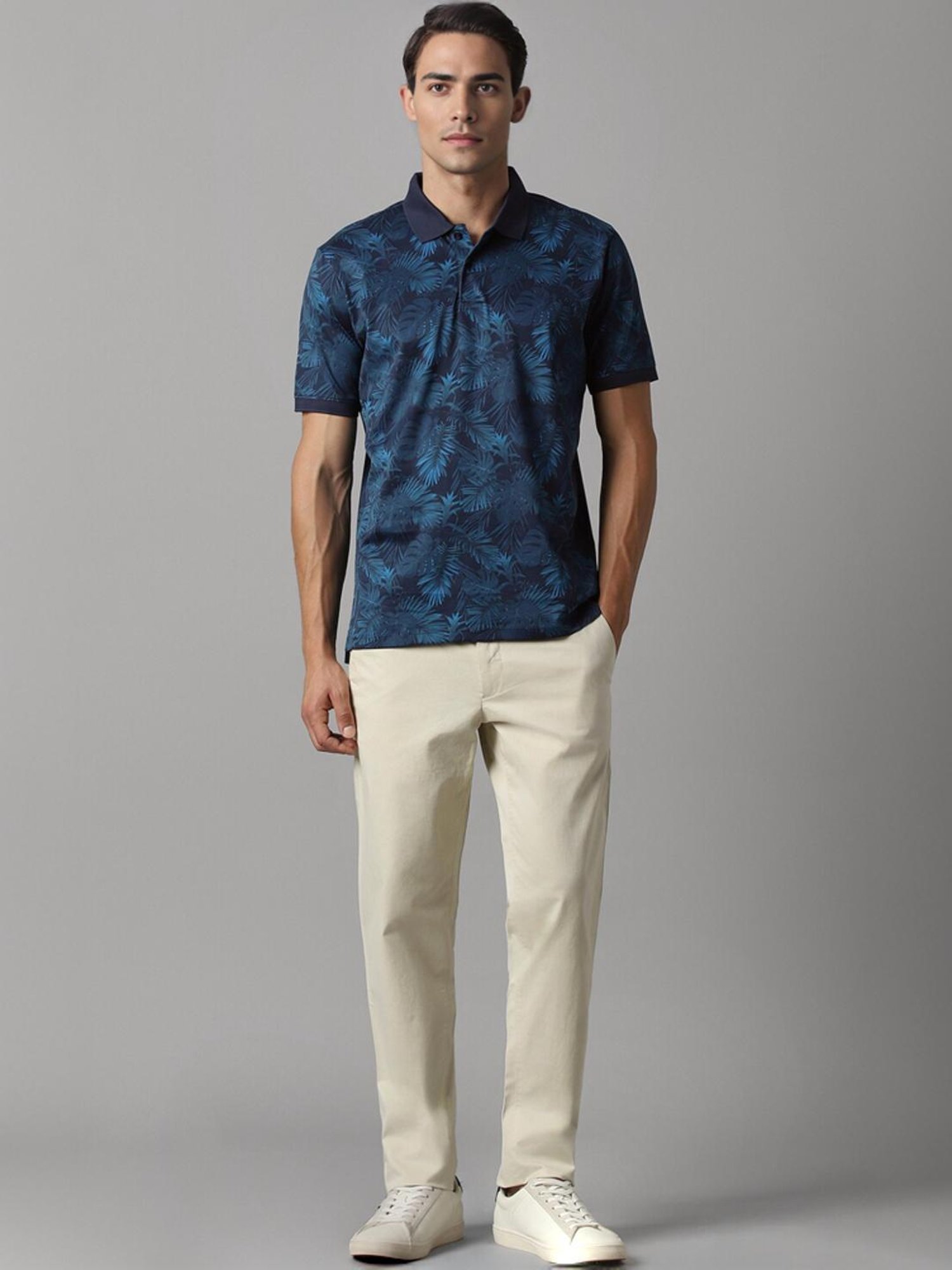 Louis Philippe Navy Cotton Regular Fit Printed Polo T-Shirt