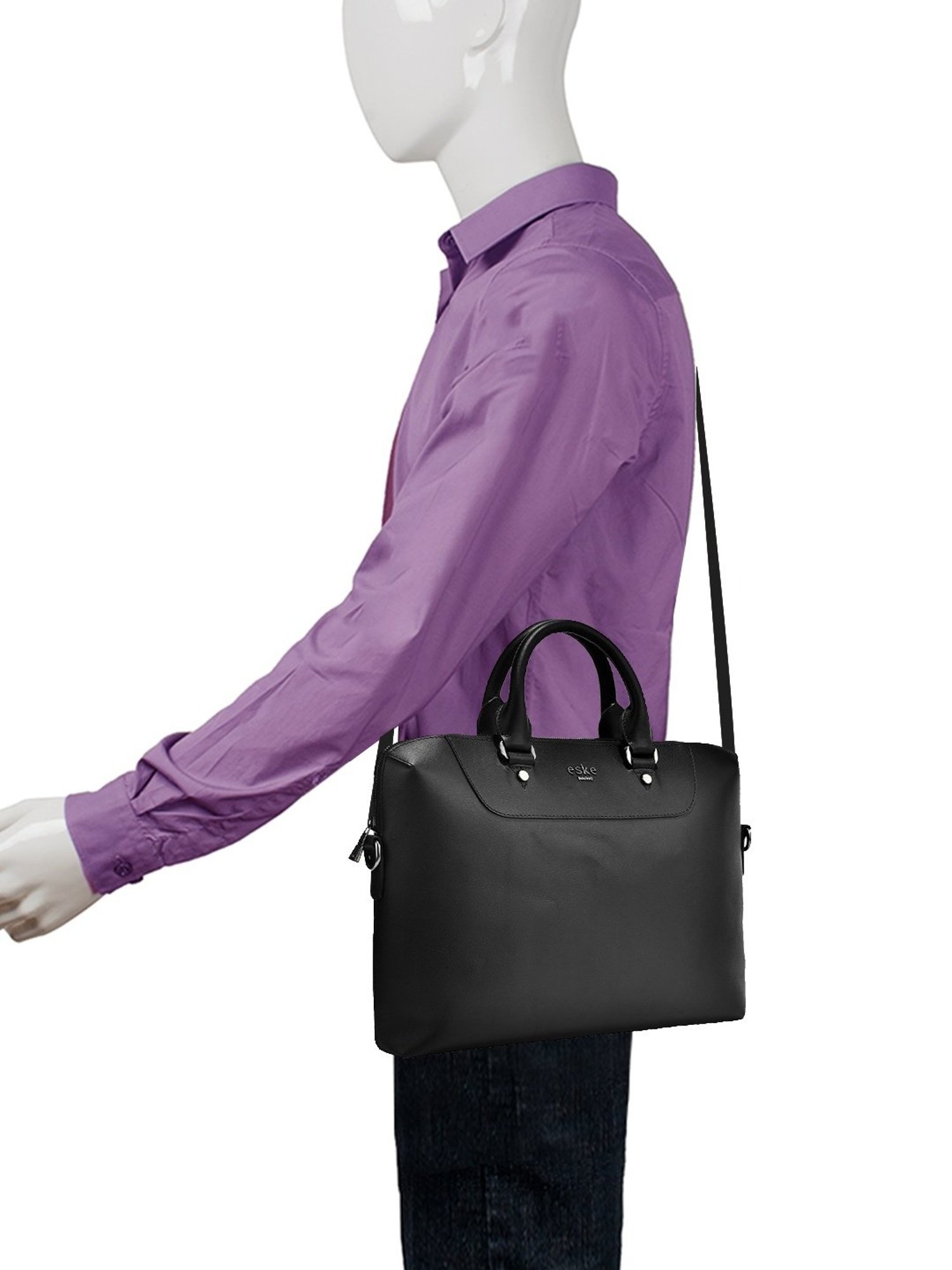 Eske Snowel Black Leather Medium Laptop Messenger Bag