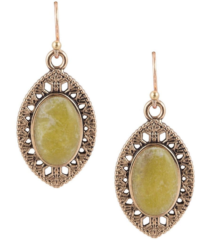 Barse Bronze and Green Jade Drop Earrings