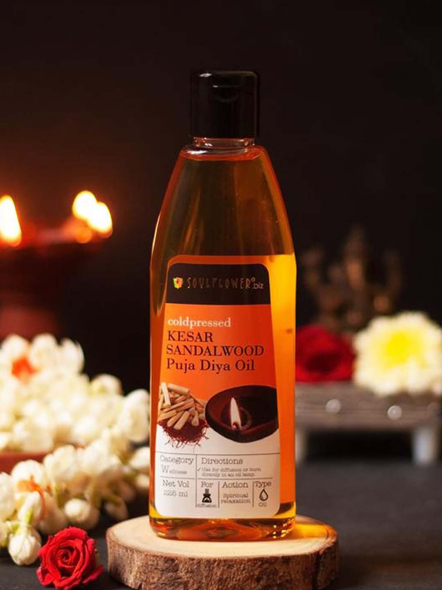 Soulflower Kesar Sandalwood Diya Oil (225 ml) - Set of 1