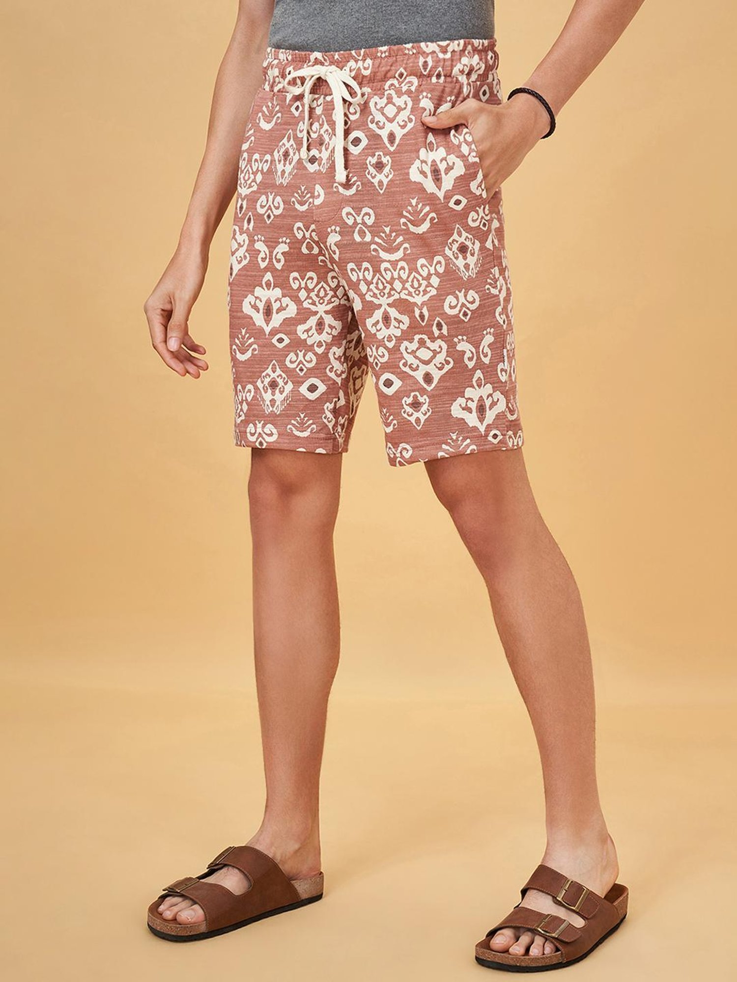 7 Alt By Pantaloons Whitecap Gray Cotton Slim Fit Printed Shorts